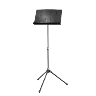 Obrázek K&amp;M 12120 Orchestrální notový pult černý skládací notová deska výsuvný stojan na noty 54,5 122 cm s kapsou