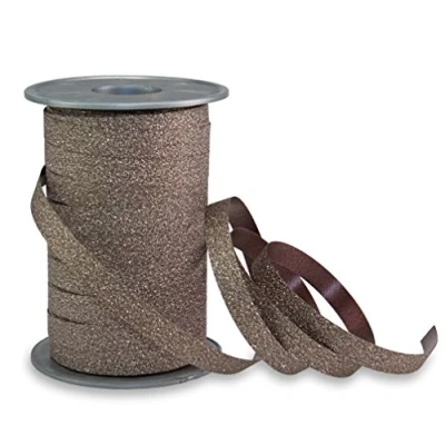 Obrázek PRÄSENT 18509 523 POLY GLITTER kroužková stuha hnědá, 100 m lehce zvlněná dárková stuha, šířka, dekorační pro ruční práce a balení dárků, slavnostní příležitosti, 100m cívka 10 mm, metr