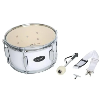 Obrázek GEWA Marching buben, pochodový buben 12 x 7&quot;, dřevěný kotel bílý, vč. nosných popruhů a paliček