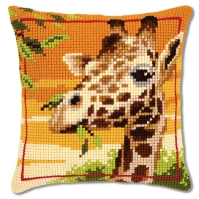 Obrázek Vervaco Polštář pro vyšívání křížkovým stehem Giraffe předtištěný, bavlna, vícebarevný, 40 x 0,3 cm