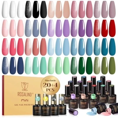 Obrázek ROSALIND Sada UV laků na nehty, 24 kusů gelových bílá, černá, růžová, fialová, červená, modrá, zelená, barevný gel, Soak Off Mini Gel Nail Polish nehtový design dárek