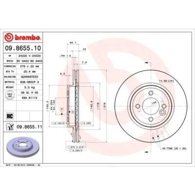 Obrázek Brembo 09. 8655. 11 Přední brzdový kotouč s UV lakováním, počet 2