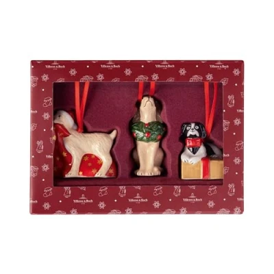 Obrázek Villeroy &amp; Boch Nostalgic Ornaments sada ozdob psi 3dílná, 5 x 7,5 cm, figurky jako ozdoby na stromek nebo přívěsky z tvrdého porcelánu, barevné