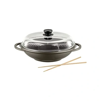 Obrázek Berndes Bonanza Wok se skleněnou poklicí a příslušenstvím 32 cm, vyrobeno v Německu, 074982, hliníkový odlitek, šedá, nepřilnavý, 5,5 litrů