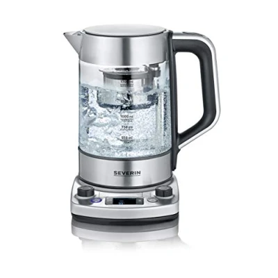 Obrázek SEVERIN Tea Maker mit Auto Liftfunktion, Wasserkocher Temperatureinstellung und Quick Boil Funktion, Glas für bis zu 1,7 l Wasser oder 1 Tee, Edelstahl gebürstet/schwarz, WK 3422