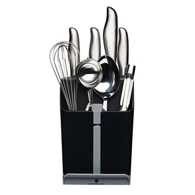 Obrázek MasterClass Space SAVING Smart All in 1 blok na nože a držák potřeby s ostřičem nožů, plast, černá/šedá, 14,5 x 15,3 20,5 cm