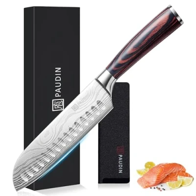 Obrázek PAUDIN nůž Santoku, délka čepele 17 cm kuchařský z německé nožové oceli, na suši, kuchyňský s ergonomickou rukojetí pro dům a restauraci