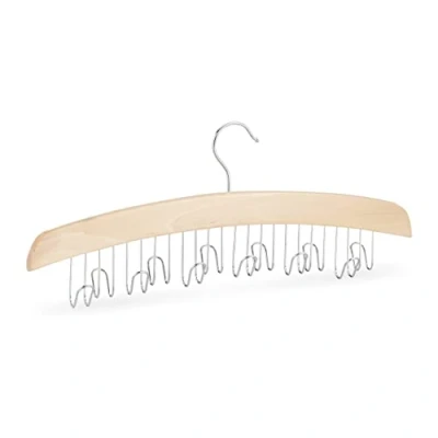 Obrázek Relaxdays Držák na opasek, šatní skříň, háček 12 pásků, otočný o 360, lotosové dřevo, V Š x 17 43 5 cm, přírodní/stříbrný