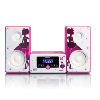 Obrázek Lenco Stereo zařízení MC 020 kompaktní s Bluetooth, USB a FM rádio (funkce budíku, nabíječka, Aux, konektor pro sluchátka) 2 x 5 wattů (RMS), Princess