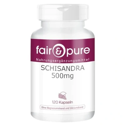 Obrázek Fair &amp; Pure® Schisandra extrakt 500 mg 120 kapslí WuWeiZi chinensis s 9 % schisandrin veganský bez stearátu hořečnatého