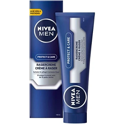 Obrázek NIVEA MEN Protect &amp; Care krém na holení pro muže (100 ml), se smetanovou pěnou jemné holení, šetrný k pokožce