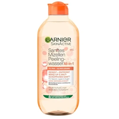 Obrázek Garnier Jemná micelární peelingová voda, čisticí voda pro odstranění zbytků make upu a odumřelých šupinek pokožky, SkinActive, 1 x 400 ml