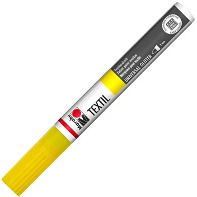 Obrázek Marabu 01190003519 Textilní Painter Glitter žlutý 519, tloušťka čáry cca 3 mm, tužka na látku pro světlé a tmavé látky, vodní bázi, měkká rukojeť, po fixaci odolná při praní do 40 C