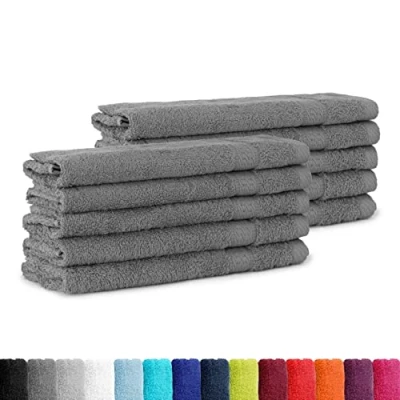 Obrázek BaSaTex Sada 10 ručníků pro hosty froté ručníky s poutkem na zavěšení z měkké bavlny 30 x 50 cm certifikované podle Öko Tex Standard 100 antracitová