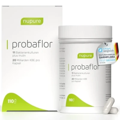 Obrázek Nupure® Probaflor 110 kapslí, s 20 miliardami CBE, 11 speciálních kmenů bakterií, inulinem a Lactobacillus salivarius SP2, lépe chráněno díky speciální dávce, Vegan