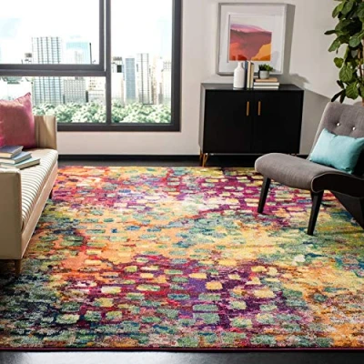 Obrázek SAFAVIEH Boho koberec do obývacího pokoje, jídelny, ložnice Monaco Collection, krátký předsíň, růžový a multi, 244 X 335 cm