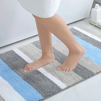 Obrázek Homaxy neklouzavý koupelnový koberec měkký s vysokým vlasem z mikrovlákna koupelnová rohož savý lze prát předložka 60 x 120 cm, modrá/šedá