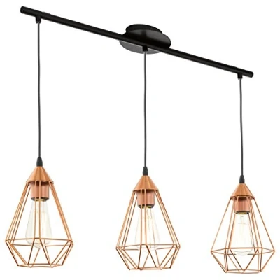 Obrázek EGLO Závěsná lampa Tarbes, 3 žárovky vintage závěsné svítidlo v retro vzhledu, materiál: ocel, barva: měď, černá, objímka: E27