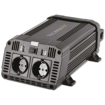 Obrázek Technaxx KFZ střídač 12 V na 230 TÜV Rheinland certifikovaný Auto Invertor s 2x Schuko zástrčkou a USB portem Power 1200 W / 2400 (hrot) měnič napětí TE16