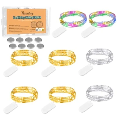 Obrázek LED světelný řetěz na baterie, 2 m, 20 LED, mikro s baterií, měď, drátěný do pokoje, interiéru, Halloween, Vánoce, party, svatbu, stůl, venkovní dekorace (8 kusů 3