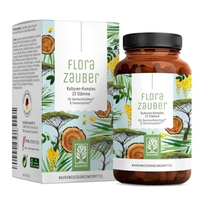 Obrázek NATURTREU® Florazauber kultury komplex rezistentních žaludečních a veganských 23 kmenů bakterií bez inulinu mj. s Lactobacillus bifidobakteriemi, 60 kapslí