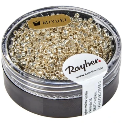 Obrázek Rayher Hobby Delica Rocailles, Miyuki metalická, stříbrná, 1,6 mm ø, dóza 4 g, korálky na navlékání, skleněné malé, 14760606