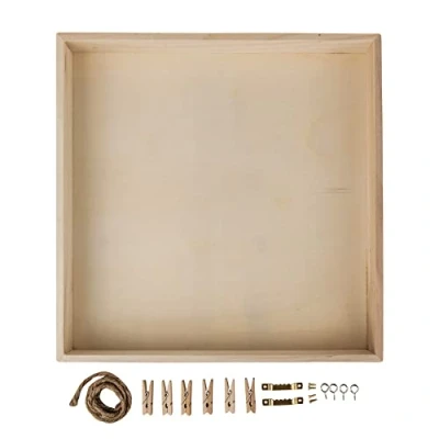 Obrázek Rayher Hobby 62818000 Holz Rahmen mit Rückwand, 32x32 cm, Tiefe 5 Kordel, Aufhänger, Schrauben, Klammern für Dekorationen, ohne Glas, Beige, Klein