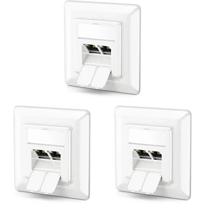Obrázek deleyCON 3x CAT6a síťová zásuvka 2x RJ45 stíněná pod omítku montáž 10 Gbit Ethernet síť LAN propojovací kabel síťový instalační bílý