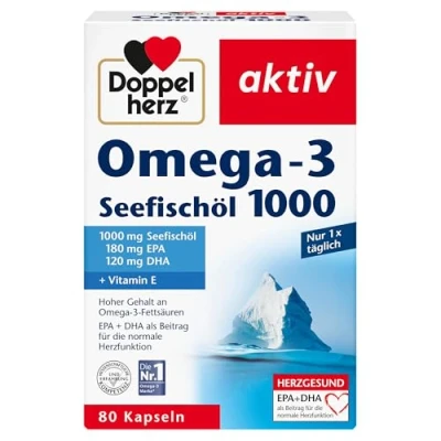 Obrázek Doppelherz Olej z mořských ryb Omega 3 1000 EPA a DHA jako příspěvek k normální funkci srdce 80 kapslí (balení 1 ks)
