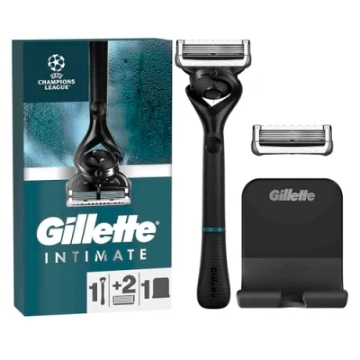 Obrázek Gillette Intimate holicí strojek na mokré holení pro intimní oblasti, + 2 žiletky, se sprchovým závěsem snadné uložení, dárek muže