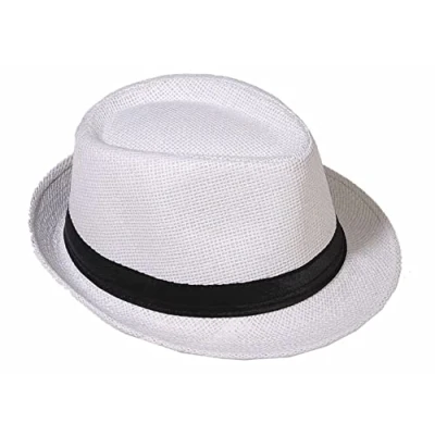 Obrázek Miobo Slaměný klobouk, Fedora pro muže, ženy a děti, ve 24 barvách, klobouk Panama s látkovou páskou, Trilby, party proti slunci, gangsterský bílá (slaměný klobouk)