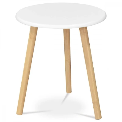 Obrázek Stůl konferenční 40x40x45 cm, MDF bílá deska, nohy bambus přírodní odstín AF 1142 WT