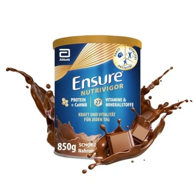 Obrázek Ensure NutriVigor Schoko Shake 1 x 850 g doplněk stravy s caHMB, proteiny a 27 vitamíny minerály pro zdravou, vyváženou stravu