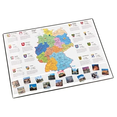 Obrázek Läufer 45348 podložka na psací stůl Německo, protiskluzová psaní s mapou Německa, 40 x 53 cm, transparentní boční kapsou