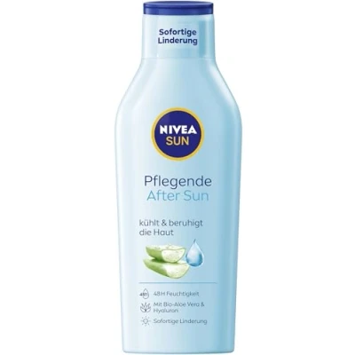 Obrázek NIVEA Sun Pečující krém After Sun, tělové mléko s účinkem zklidňujícím po opalování, bio aloe vera a hyaluronem pro vlhkost 48h (400 ml)