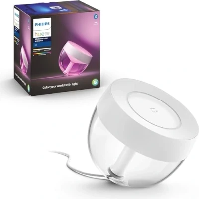Obrázek Philips Hue stolní lampa White &amp; Color Ambiance Iris (570 lm), stmívatelná pro světelný systém s 16 miliony barev, chytré ovládání světla hlasem nebo aplikací, bílá