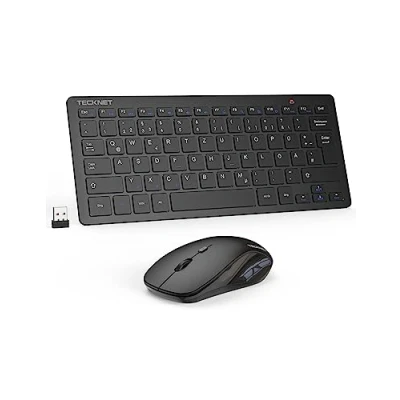 Obrázek TECKNET Sada bezdrátové klávesnice myši, německé rozložení QWERTZ, 2,4 GHz bezdrátová mini myš, dosah 15 m, tichá s myší pro PC, laptop, Smart TV, černá