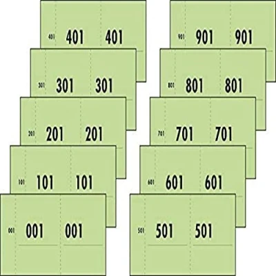 Obrázek Sigel 76153 číselný blok zelený, 1000 bonů (průběžně očíslované bloky od 1 do 1000, 10,5 x 5,3 cm), z recyklovaného papíru, celkem 10 bloků, cenové značky, jídelní čísla šatů
