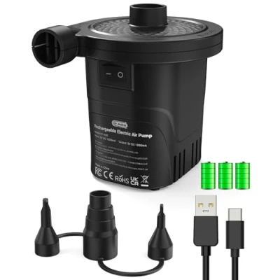 Obrázek Elektrická vzduchová pumpa, Dr.meter 4000 mAh dobíjecí akumulátor pumpa 2 v 1 přenosnost pumpička matrace se 3 vzduchovými tryskami pro venkovní kempování, nafukovací matrace, člun