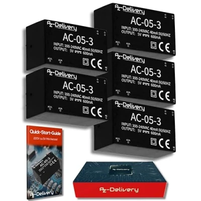 Obrázek AZDelivery 220 V na 5 Mini síťový zdroj kompatibilní s Arduino a Raspberry Pi včetně e knihy!