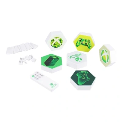 Obrázek Paladone Šestiúhelníkové LED žárovky, Xbox volně stojící nebo k montáži na stěnu, přizpůsobitelná dekorace do herny s dálkově ovládanou změnou světla a hudebně aktivními režimy