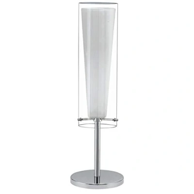 Obrázek EGLO stolní lampa Pinto, 1 plamenná lampa, na noční stolek z oceli, barva: Chrom, sklo: čiré, opálové matné, bílá, objímka: E27, vč. vypínače