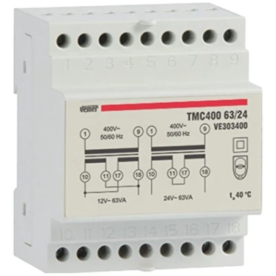 Obrázek VEMER VE303400 Transformator TMC 400 63/24 für DIN Stange Dauerbetrieb V/12 24 V, Weiß
