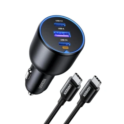 Obrázek UGREEN Zapalovač cigaret USB C 130 W nabíječka do auta 3 porty s kabelem kompatibilní MacBook Pro, iPhone 16/16 Pro/16 Pro Max/15/15 Pro/14/13/12, iPad