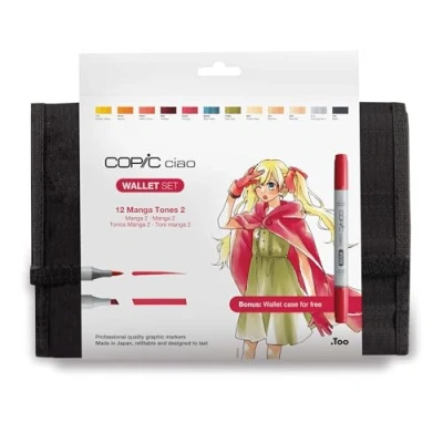 Obrázek COPIC Ciao Marker 12dílná sada manga &quot;Školní uniformy&quot; v peněžence, univerzální layoutmarker se středně širokou a štětcovou špičkou