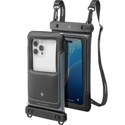 Obrázek Spigen Plovoucí vodotěsné pouzdro na mobil balení 2 ks s houbičkou vzduchový polštář, certifikace IPX8, nárazuvzdorné, kompatibilní iPhone, Galaxy, Pixel až 7 palců černé