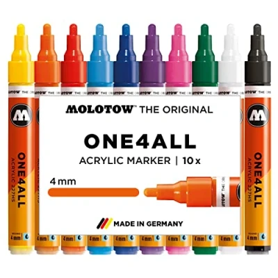 Obrázek Molotow One4All 227HS Acryl Marker Basic Set 1 (4,0 mm Strichstärke, hochdeckend und permanent, UV beständig, für fast alle Untergründe) 10 Stück sortiert