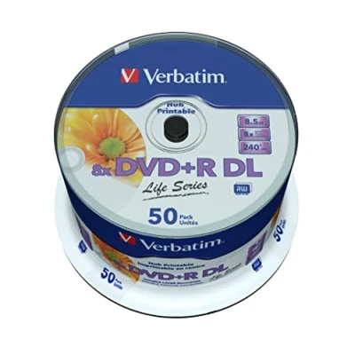 Obrázek Verbatim DVD+R Double Layer Inkjet Printable Life Series 8. 5GB, 50dílné vřeteno, DVD polotovary s možností potisku, 8násobná rychlost hoření &amp; Hardcoat Scratch Guard, R printable, prázdné