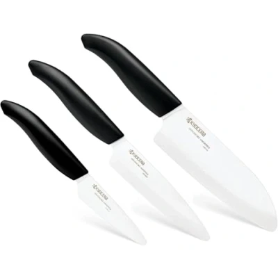 Obrázek Kyocera GEN 3dílná sada nožů keramický nůž Santoku, na zeleninu a loupací čepel 14, 11, 7,5 cm ergonomická rukojeť extrémně ostrý kuchyňský profesionální kuchařský