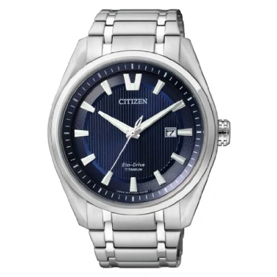 Obrázek Citizen Pánské hodinky analogové Quartz Eco Drive Titanium 32003249, stříbrná/modrá, Náramek